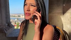 Brunette tourist with an angel face sucks my cock in the park