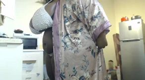 African Stepmum Stripteasing and Masturbating at Then Kitchen