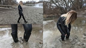 Anastasia walks through the mud and gets stuck