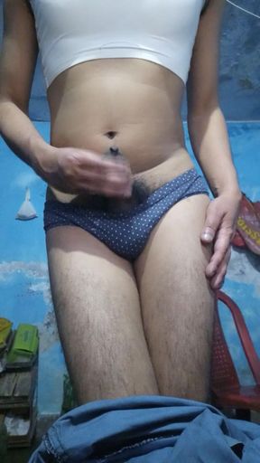 Horny Indian Teen Boy Wearing His Step Sister's Bra and Panty While Jerking and Stroking