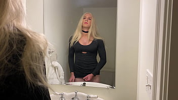 Blonde Crossdresser Jerking Off