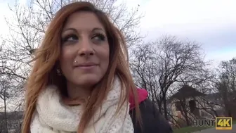 Redhead teen fucks for money while cuckold watches on couch