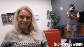 Blonde Krissy Knight gives blowjob and gets fucked in reverse cowgirl