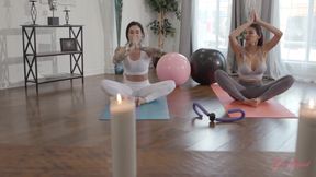 Sports chicks Heather Vahn and Joanna Angel try out the lesbian yoga