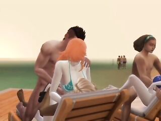 Nami and Robin relaxing group sex at the Spa Island