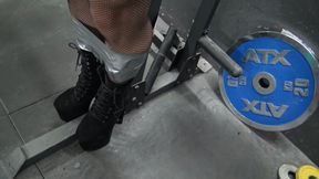 ENCOURAGED ORGASM TIED TO SQUAT RACK