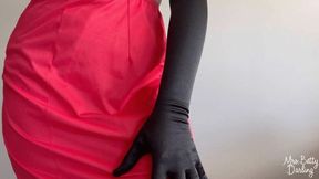 Red Slip Ivory Sheer Panties Black Gloves Tease SFW