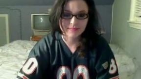Lewd big racked gamer brunette nympho in glasses stripteased for my friend