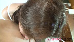 Amateur Japan GILF strips and takes POV creampie in her worn pussy