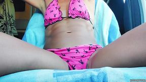 hot girl masturbating her pussy and cumming fingering her ass in a campervan