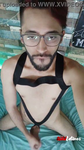 Jerking My Big Uncut Latino Cock On My Cock Ring Harness Until I Shoot A Big Load And Eat My Cum   Clip 1