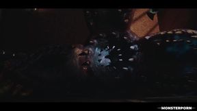 Trapped inside a hentai monster, Lia Lin gets bound and fucked by the giant toy.
