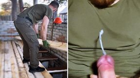 Builder jerks off hot dick after work! Big load of cum!