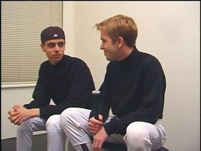 Blonde and brunette baseball dudes suck each other's cocks and pound ass
