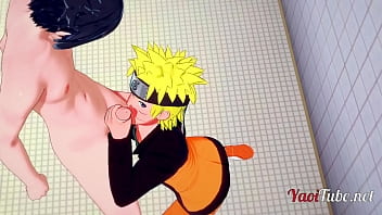 Naruto Yaoi - Naruto &amp_ Sasuke Having Sex in School&#039_s Restroom and cums in his mouth and ass. Bareback Anal Creampie 1/2