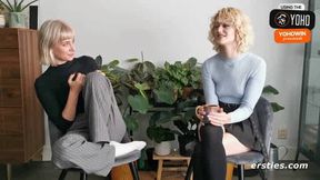 German platinum-blonde lezzies munch each other with toys