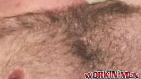 ”Bushy stud shoots a massive load after intense masturbation”