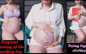 Pregnant Morning of the Working Day. 9 Month Pregnant