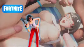Evie from Fortnite gets a bukkaked creampie in an incredible group sex scene