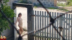My wife showing her tits outdoor. She handjob me after that.