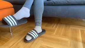 SOCKED FEET DANGLING IN OVERSIZED SLIPPERS - MP4 Mobile Version
