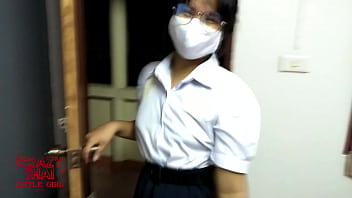 Asian teen sex with his girlfriend wear thai student uniform