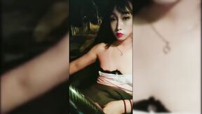 Asian Pi Ladyboy masturbating & cumming inside the car