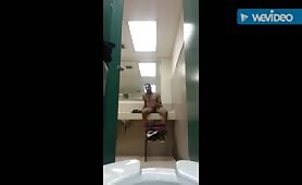 Public jerking at the restaurant bathroom