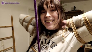 Girl in Socks &amp; Sweaterdress suffering in crotch rope - Xmas Special