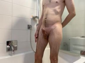 Shaved in the shower and presented my ass, fingers also stuck in it