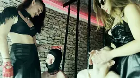 Evil femme smother & faceslap training for desperate prisoner