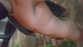 Femboy walks outdoors nude