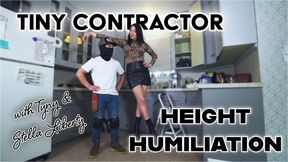 Tiny Contractor Height Humiliation - Stella Liberty and Tyny - tall woman short man, femdom, height domination, human furniture fetish, high heels - 4K MP4