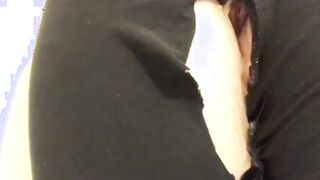 Adult cunt with mouth Wets Torn Pants with Her Piss