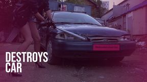 CRUSH CAR Brunette Ali destroys car Ford Mondeo