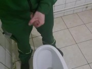 factory worker pissing and jerking off in the toilet