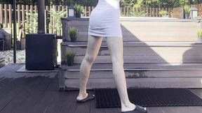 yoga in short dress outdoor