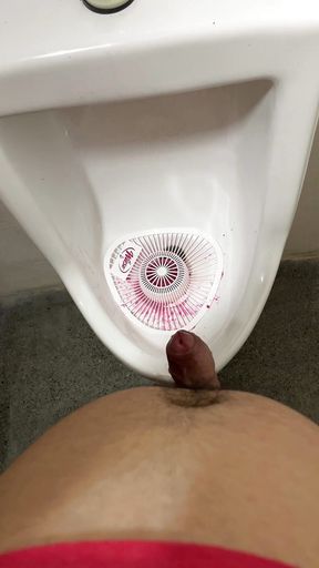 Masturbating with Piss and Cumshot in Urinal