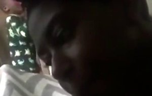 Sloppy ebony slut sucking a big rod indeed