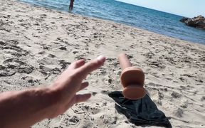 Curvy Nudist and on the Beach. Funny Dildo! "bye Bye!"