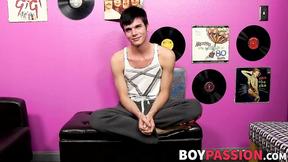 ”Young gay Christian Collins cums hard after stroking meat”