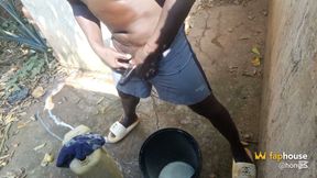 Guy From Africa Hides in Neighbors Outdoor Bathrooms Then Releases Massive Cumshots