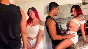Busty neighbor's surprise visit turns into a cock-sucking session