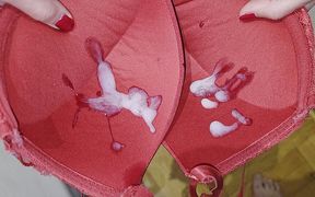 Huge Cumshot in Bra Cups, After Amazing Blowjob and Titjob