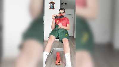 Gay 18 soccer twink wanks, sniffs socks and shoes and cums