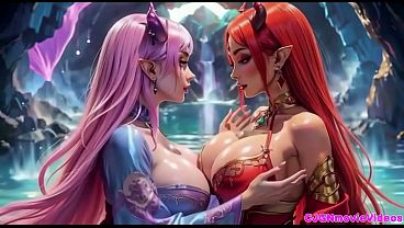 MOVIE, The queen ask 2 girls for Kiss and bouncing breast, Ai animation