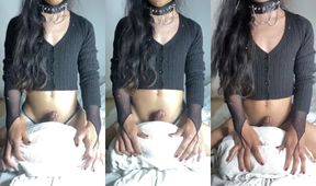 Cute femboy rides pillow to gushing cumshot