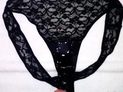 Huge load of cum on my sister's dirty panties (18 spurts)