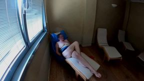 Crossed legs orgasm in wellness center