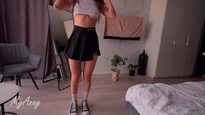 A curly-haired model in sneakers gets a sweet creampie - Fetish shoes, sneakers, feet